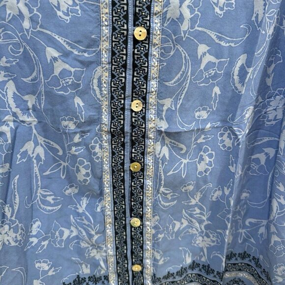 J Jill Women’s Blue Scoop Neck Floral Button Front Sleeveless Split Hem Blouse L - Picture 4 of 9